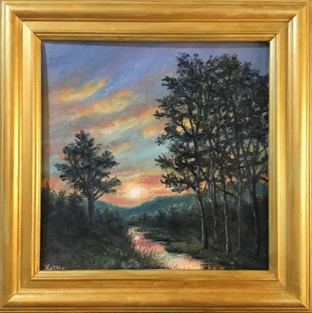 Impressionistic Landscape Oil Painting By Kathleen Mcdermott, 12 X 12", Looking West At Sundown, Original Artwork