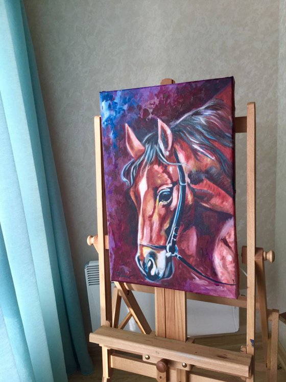 Red horse. Portrait of horse. Sale 75%off