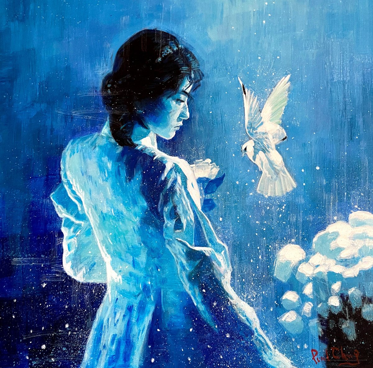  Moonlight And The Dove By Paul Cheng, 24 X 24, Artwork For Sale On Artfinder