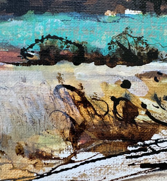 Road among fields. Abstract drawing.