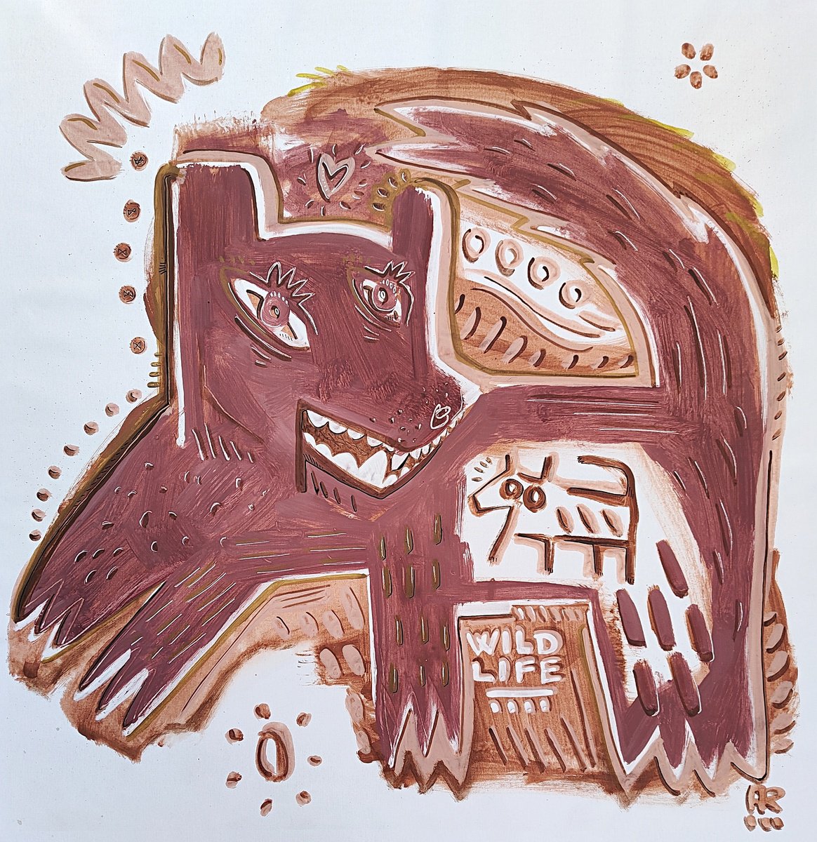 Expressive Animal Acrylic Painting By Angel Rivas, 36 X 38, Wild Life, Original Artwork