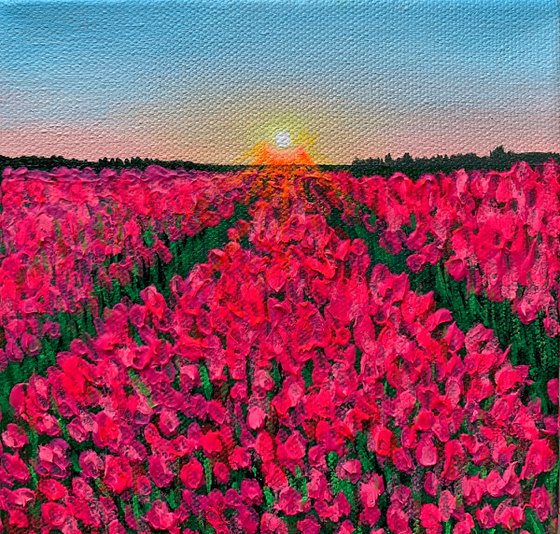 Tulip fields ! Small Painting!!  Ready to hang