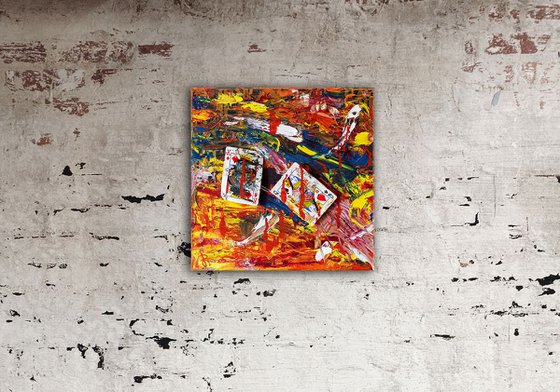 Original Colorful Abstract Painting with Playing Cards.