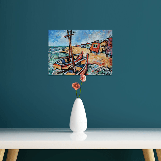 Fishing boats and home.
