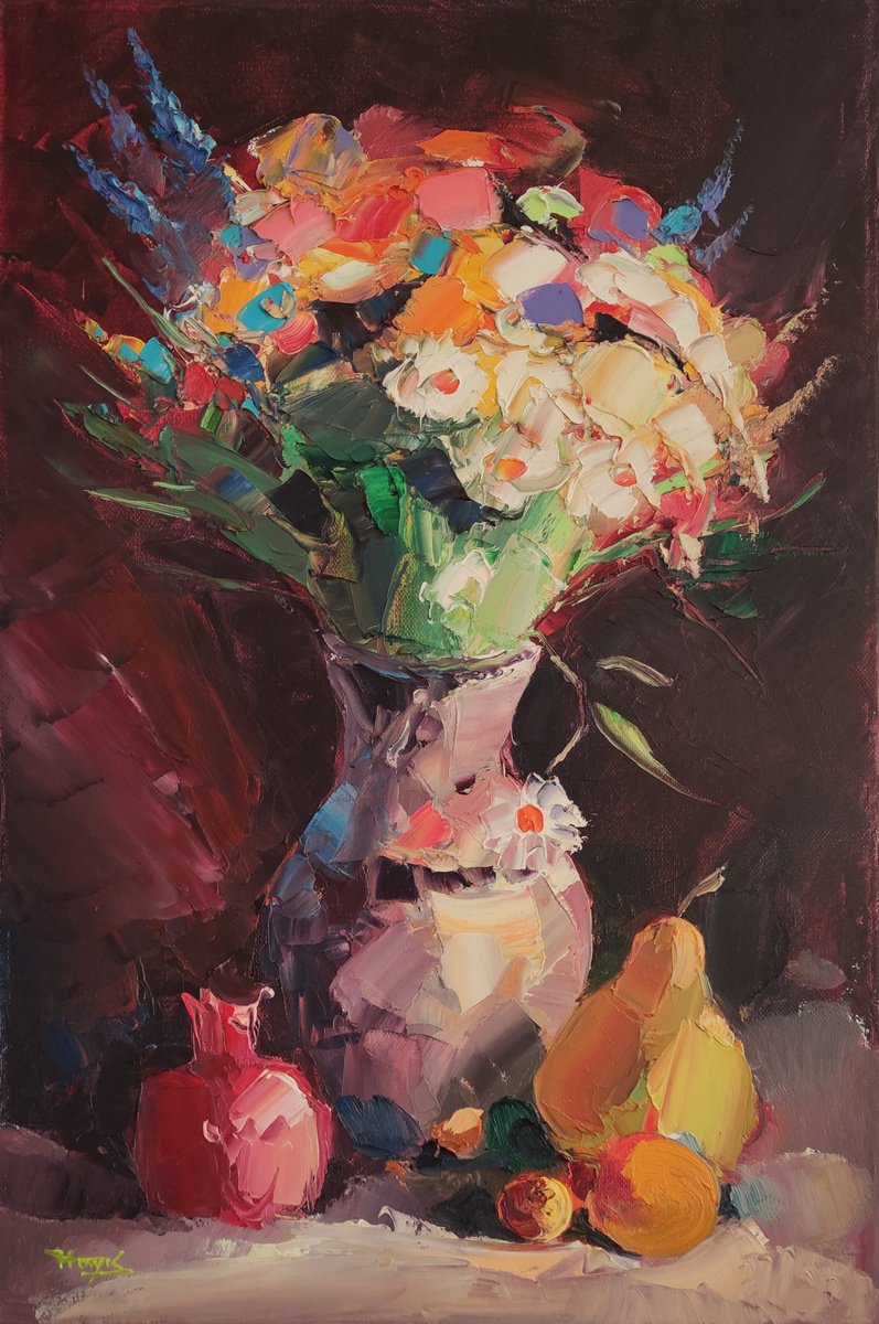 Impressionistic Botanical Oil Painting By Hayk Miqayelyan, 16 X 24, Still Life, Original Artwork