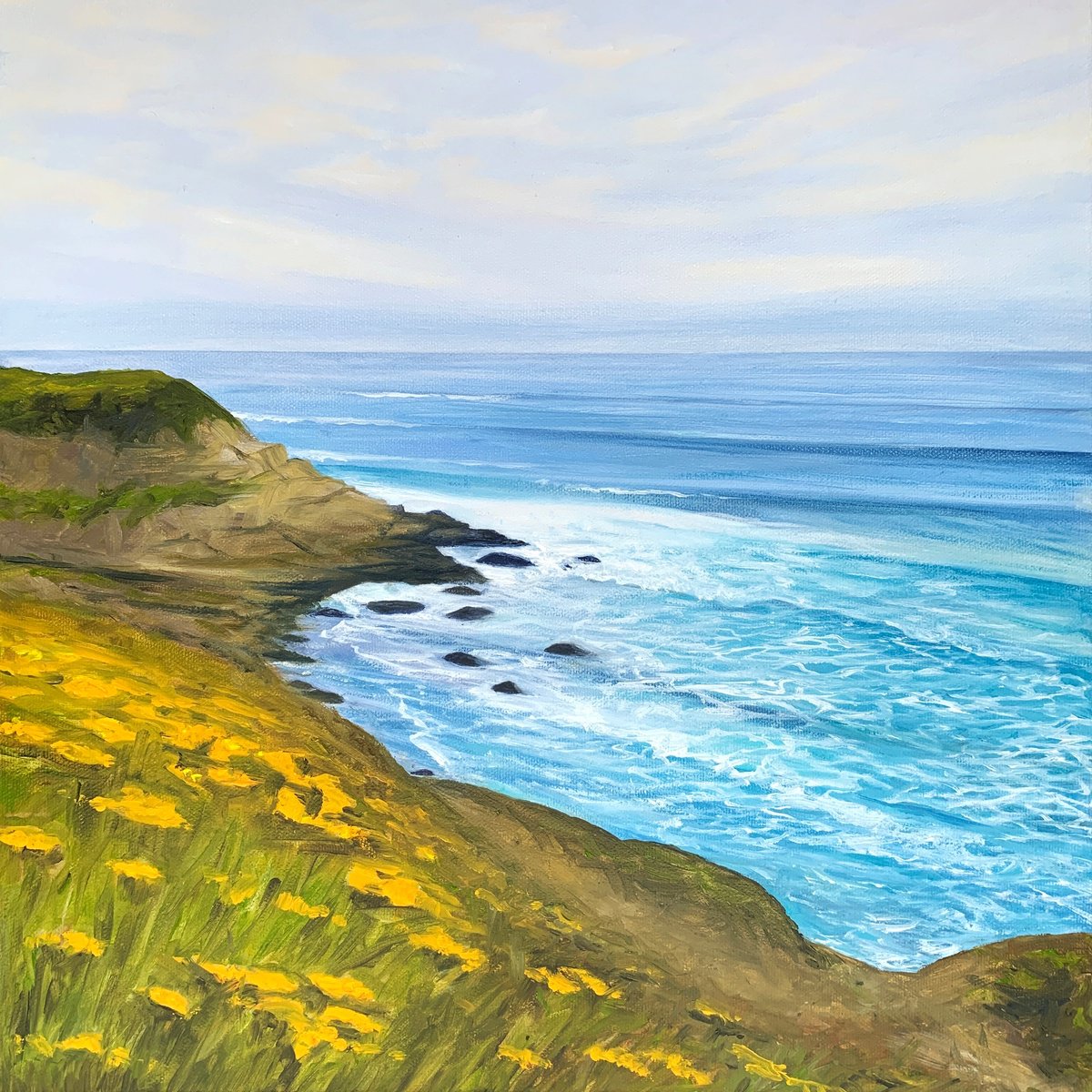 Impressionistic Landscape Oil Painting By Tetiana Koda, 16 X 16", Praia Das Maci?s - 40X40 Cm, Original Artwork