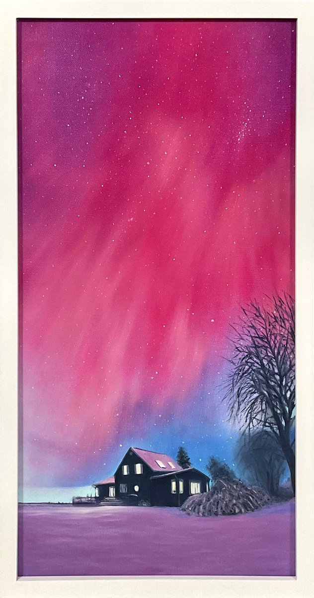 Photorealistic Oil Painting , Aurora Borealis. Northern Lights By Alla Kallas, 13 X 25, Artwork For Sale On Artfinder