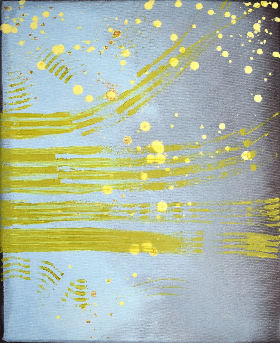 Expressive Abstract Oil Painting By Hilde Hoekstra, 15 X 18, In The Wake - The Green Current, Original Artwork