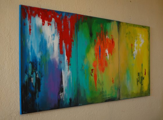 "ABSTRACT #069". Large Abstract Painting. Triptych.