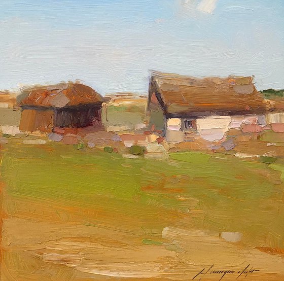 Farm, Original oil painting, Handmade artwork, One of a kind