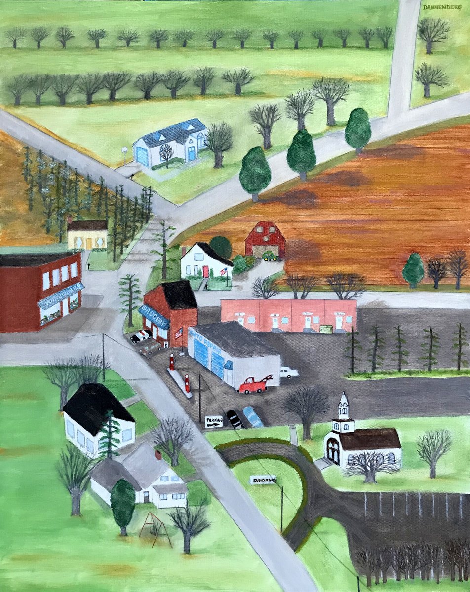 Impressionistic Cityscapes Oil Painting By Leslie Dannenberg, 24 X 30", Winter In A Small Town, Original Artwork