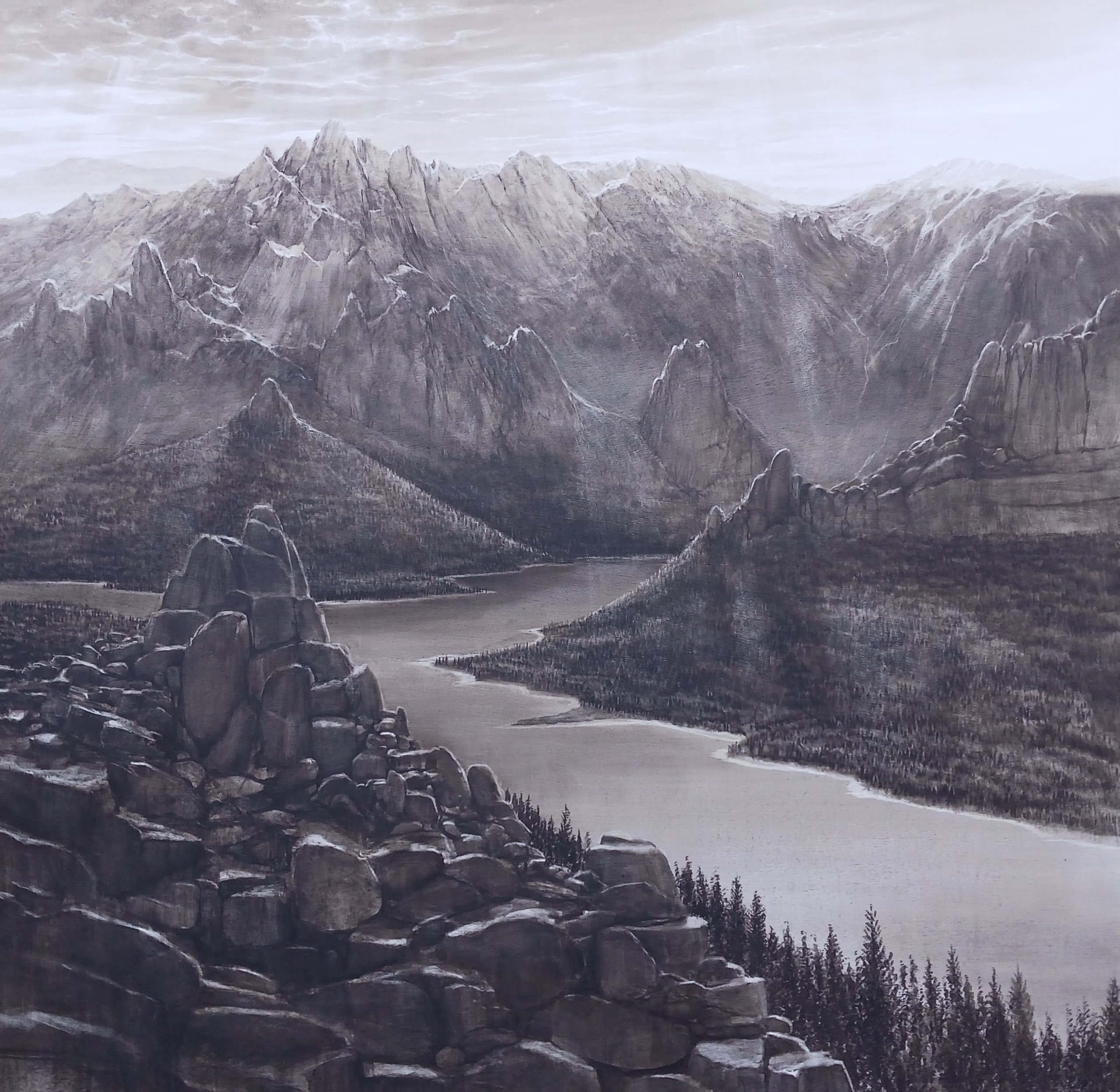 Expressive Landscape Oil Painting By Rafael Carrascal, 47 X 47", Paisaje Imposible 34, Original Artwork