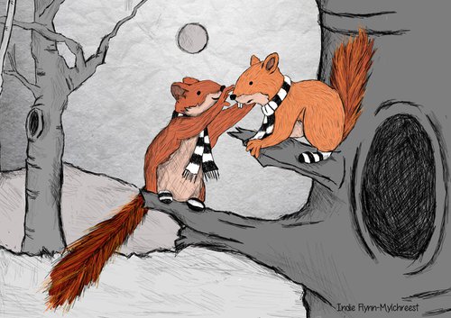 Aberfoyle red Squirrels at play by Indie Flynn-Mylchreest of MeriLine Art