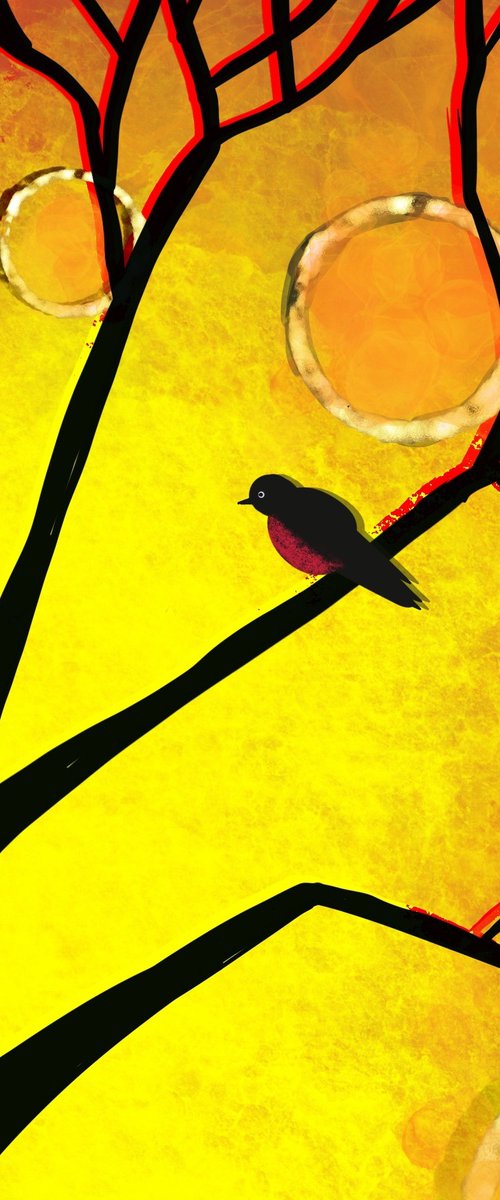 Birds of a Summer , cute lovebird tree artwork yellow alt edition by Stuart Wright