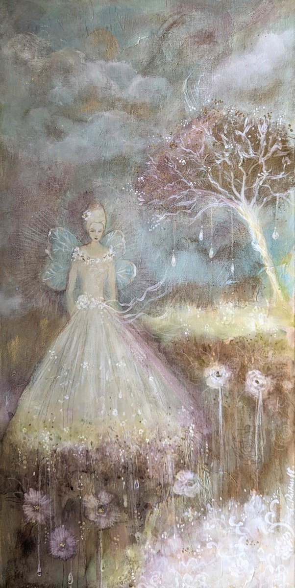 Illustrative Portrait Acrylic Painting By Loetitia Pillault, 12 X 24", The Garden Of Possibilities, Original Artwork