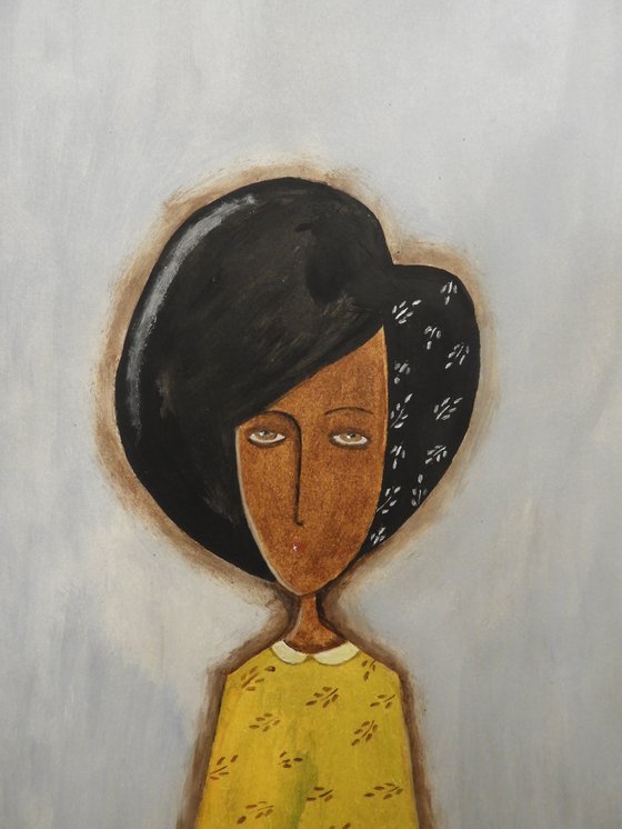 The woman with black hair - oil on paper