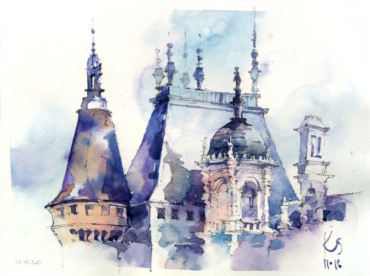 Impressionistic Cityscapes Watercolour By Ksenia Selianko, 11 X 8", "Chateau D