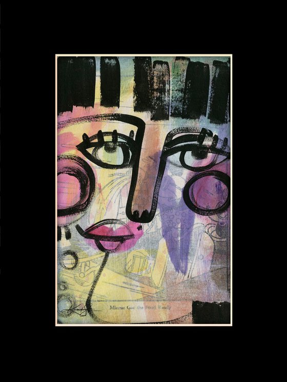 Funky Face Collection 6 - 3 Mixed Media Collage Paintings by Kathy Morton Stanion