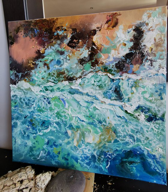 Seascape painting on canvas. Waves art