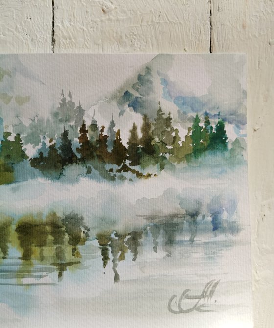 Watercolor landscape Original Art. Watercolor Forest Paintings