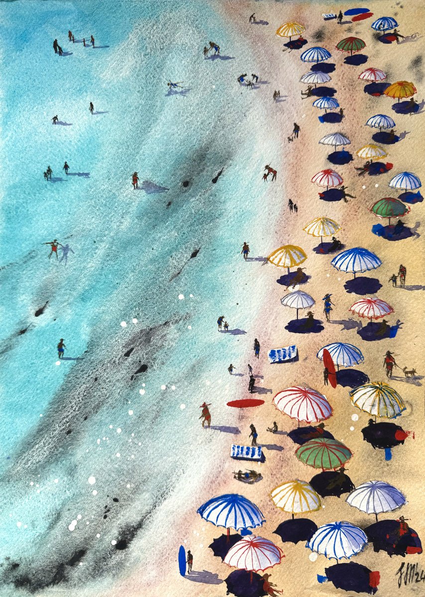 Impressionistic Watercolour , Catania. La Playa Beach By Yuliia Sharapova, 16 X 20, Artwork For Sale On Artfinder