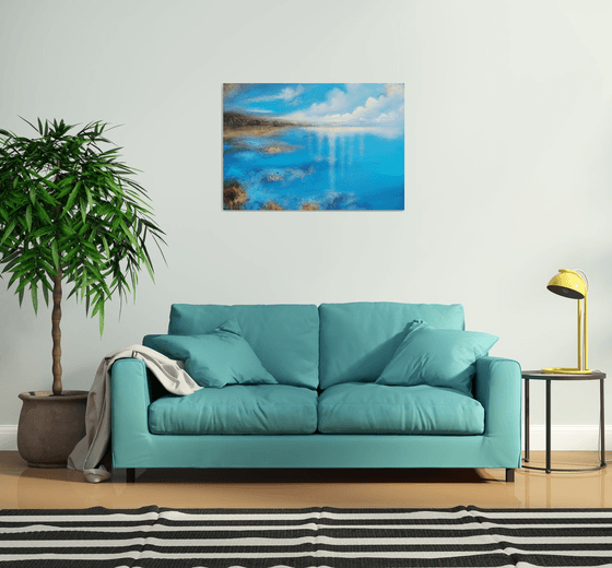 A XL large modern abstract figurative seascape painting "Blue emotion"