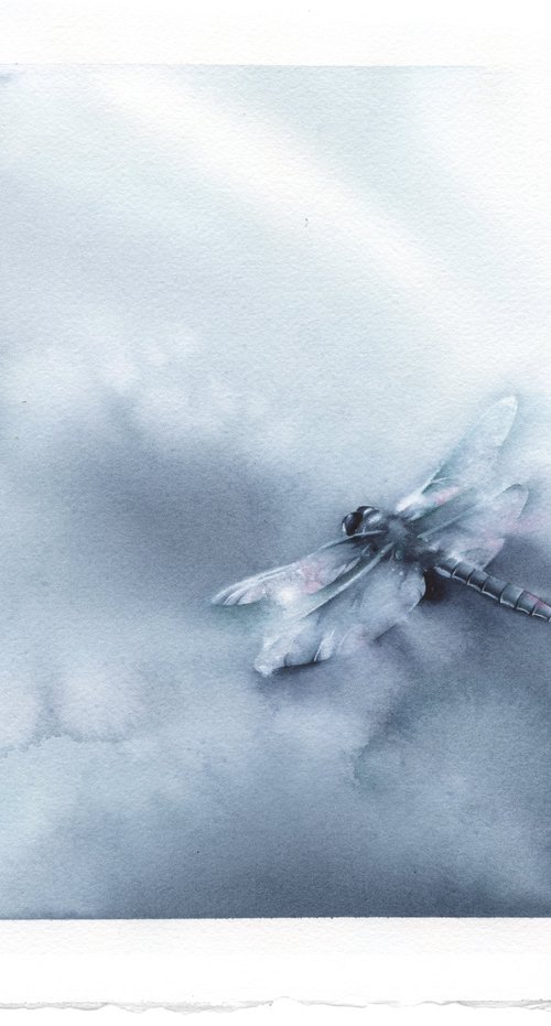 Glimpse - Dragonfly Watercolor Painting by ieva Janu