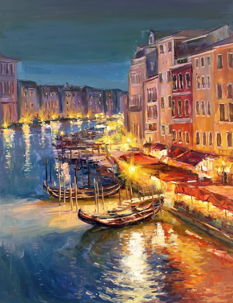 Venice At Night By Evgeny Chernyakovsky, 27 X 35, Artwork For Sale On Artfinder