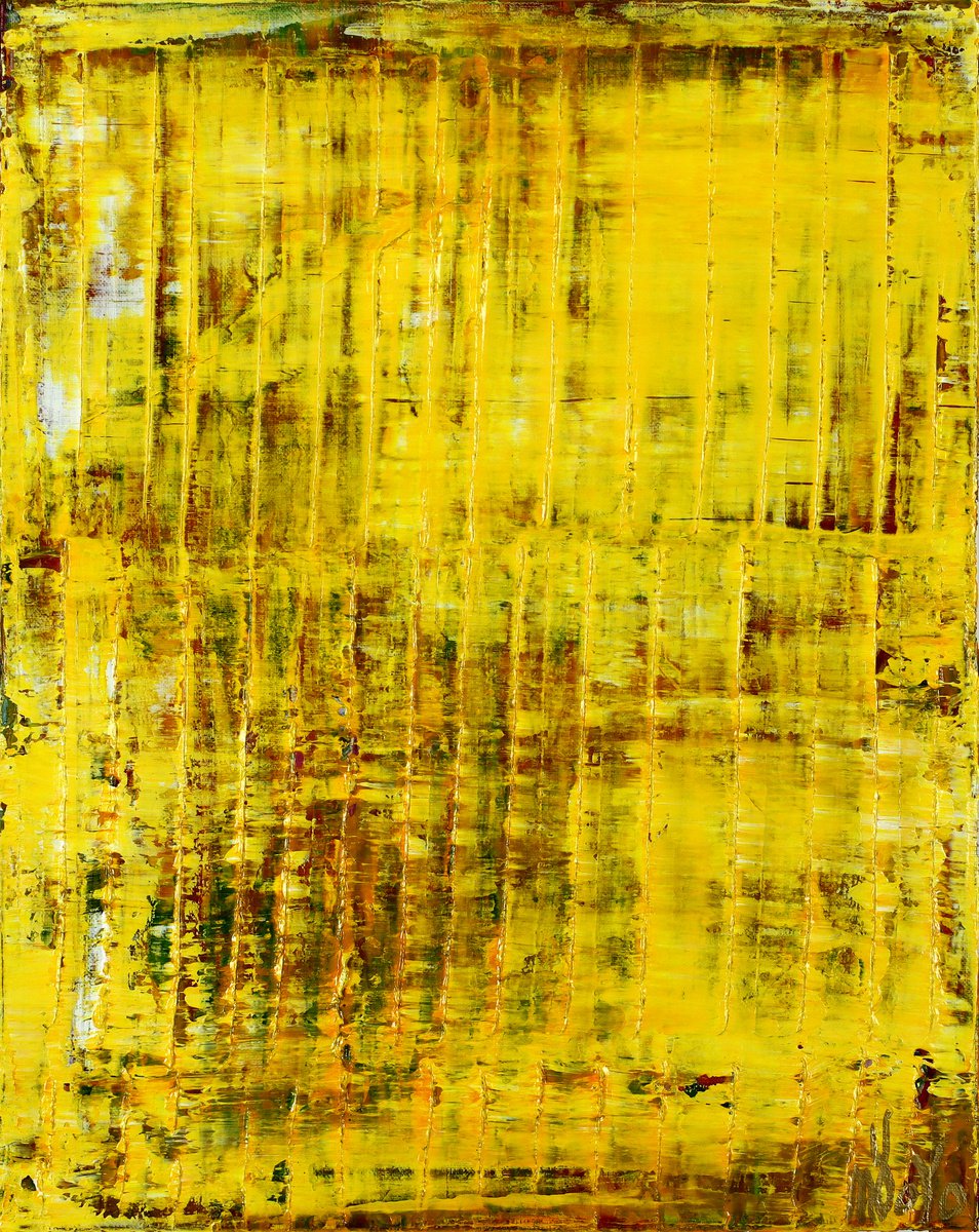 Abstract Acrylic Painting By Nestor Toro, 16 X 20", Yellow Reunion (Lost Lights) 2, Original Artwork