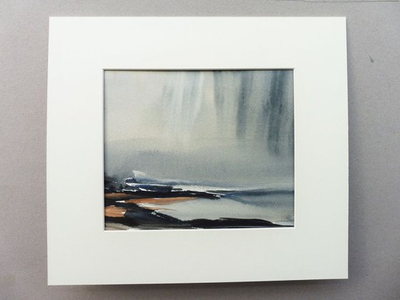 MIST RAIN SHORE, East Prawle, Devon, June 2016. Original Watercolour Landscape Painting. With mount (mat).