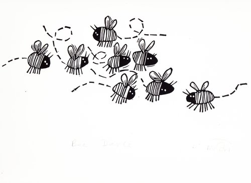 Bee Dance - lino cut print by Melanie Wickham