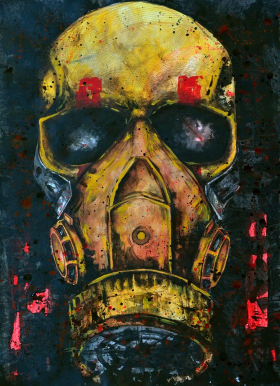 Skull Mask - Vibrations Mixed Media Original Modern Dark Gothic Art Painting