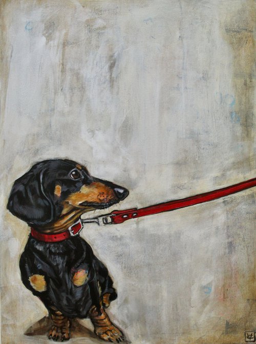 Dachshund painting called A Battle Of Wills by Victoria Coleman
