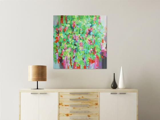 Hanging garden ( large textured abstract flower painting - ready to hang)