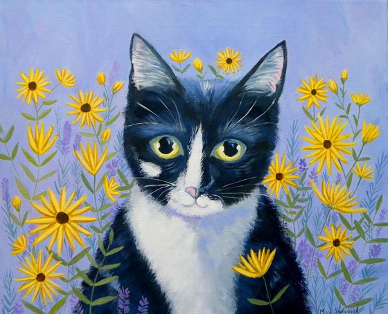 Kitty with Daisies