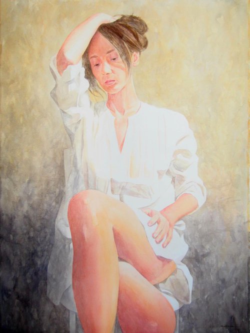 Self-portrait wearing a kaftan (front view) by Natalia Salinas Mariscal