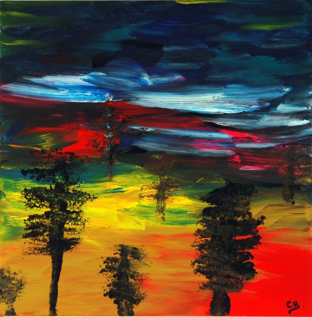 Abstract Acrylic Painting By Cb., 20 X 20, The Twilight Zone, Original Artwork