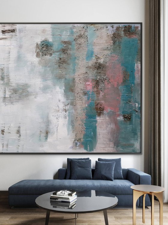 Textured large painting blue
