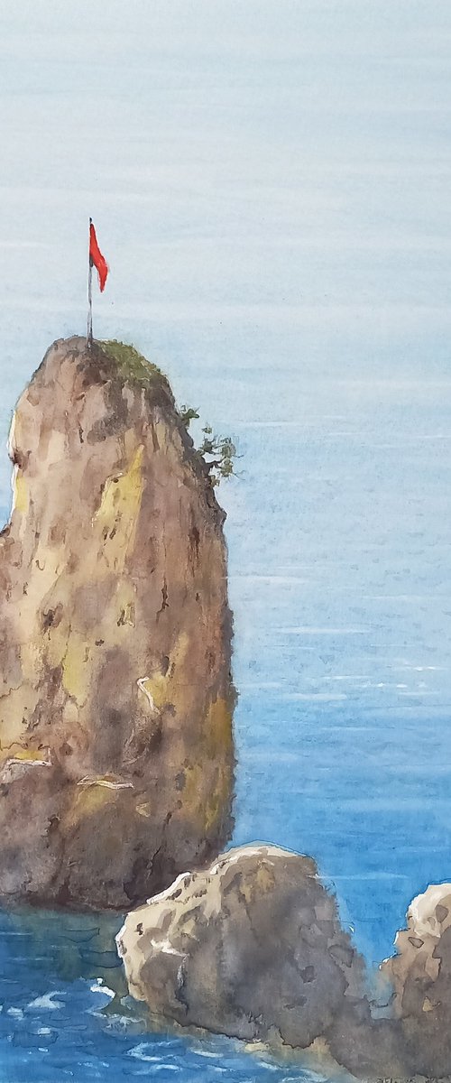 The Flag Rock - Plein Air Seascape by Elena Karakoyun