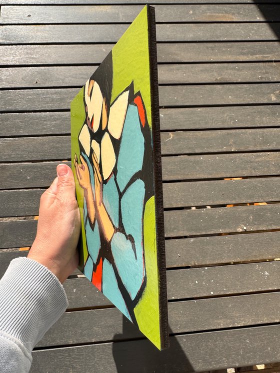 "Woman Clown" Original Painting Green
