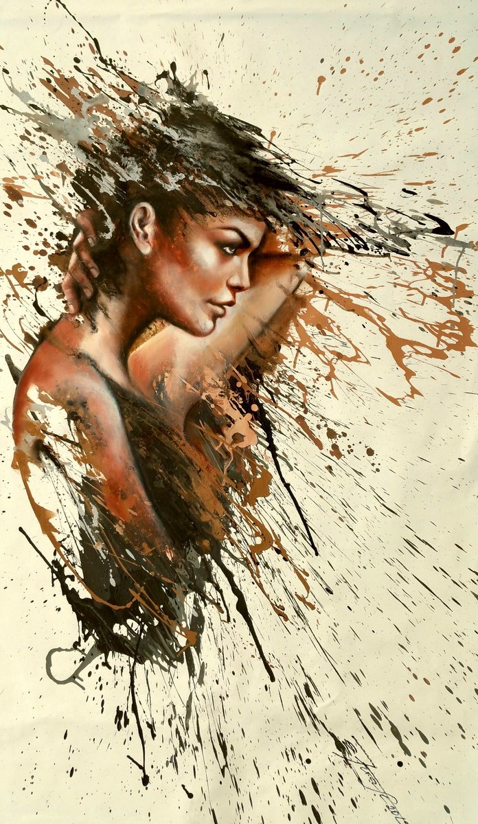 Expressive Portrait Oil Painting By Elena Kraft, 33 X 65, Imperfectly Perfect, Original Artwork