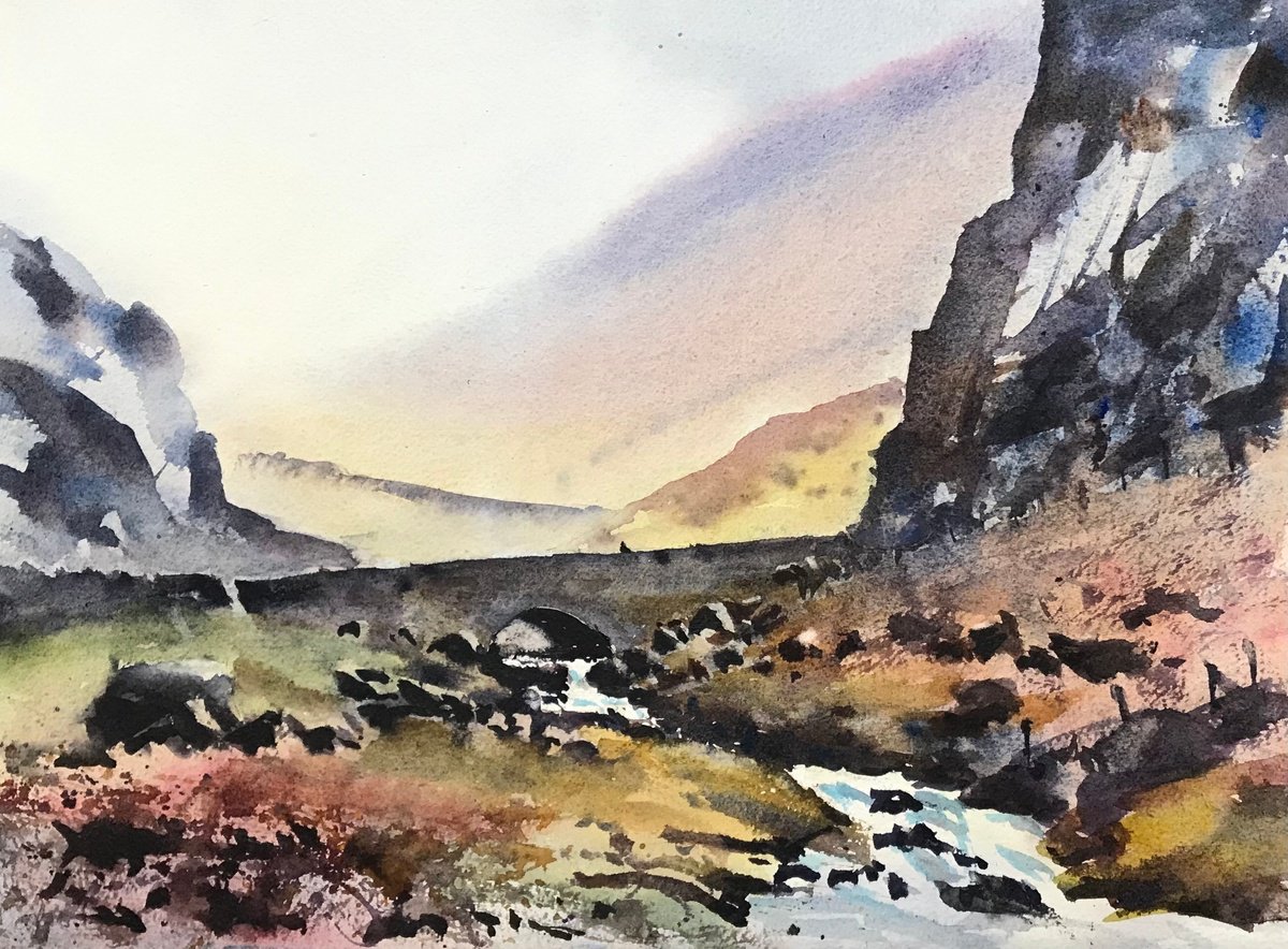 Impressionistic Landscape Watercolour By Vicki Washbourne, 15 X 11", Nant Peris, Eryri, Original Artwork