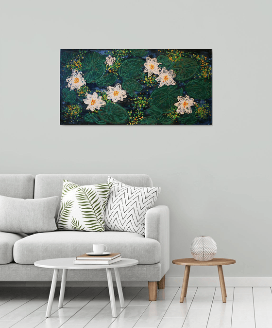 Night white nymphaea /  ORIGINAL PAINTING