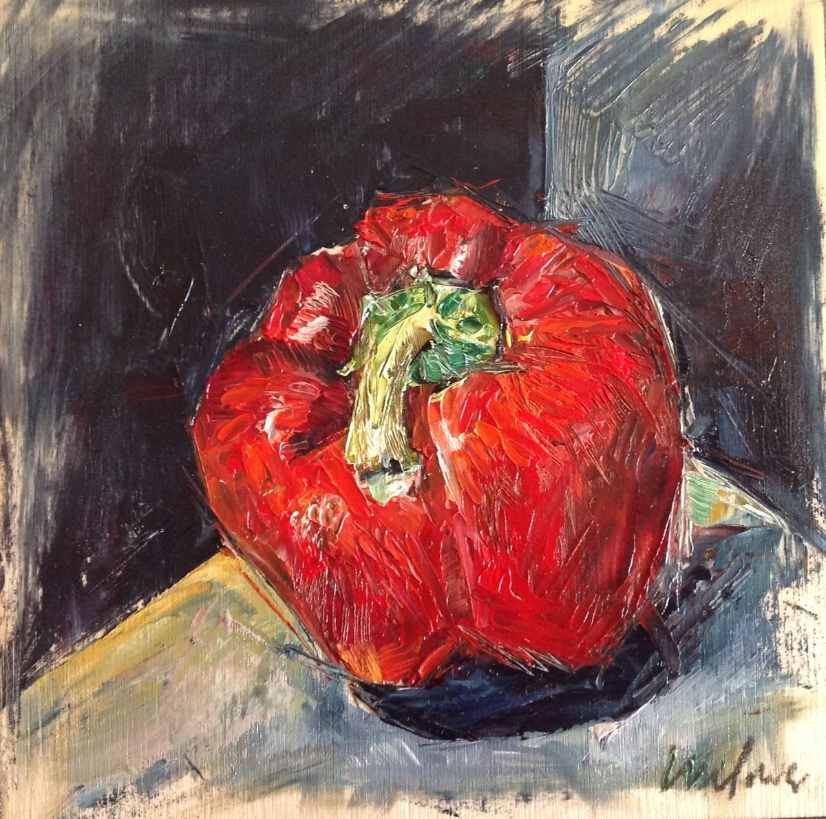 Red pepper - Framed still life oil painting on board by Luci Power