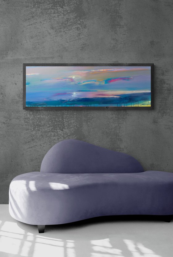 Big horizontal painting - "Gentle sunset" - Expressionism - Minimalism - Seascape