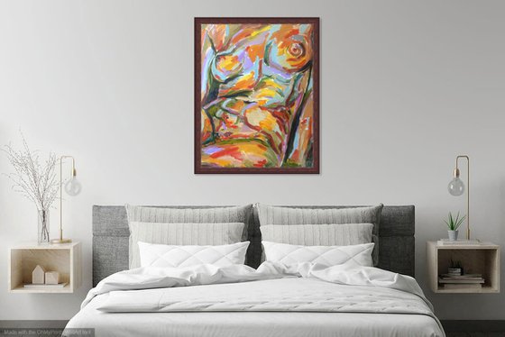 MODEL. AFTERNOON _ nude art, original oil painting, nude sitted, erotic, bedroom decor