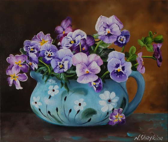Purple Pansies in a vase