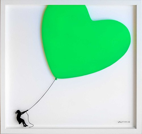 Balloon Heart on Glass - Neon Green by Veebee .
