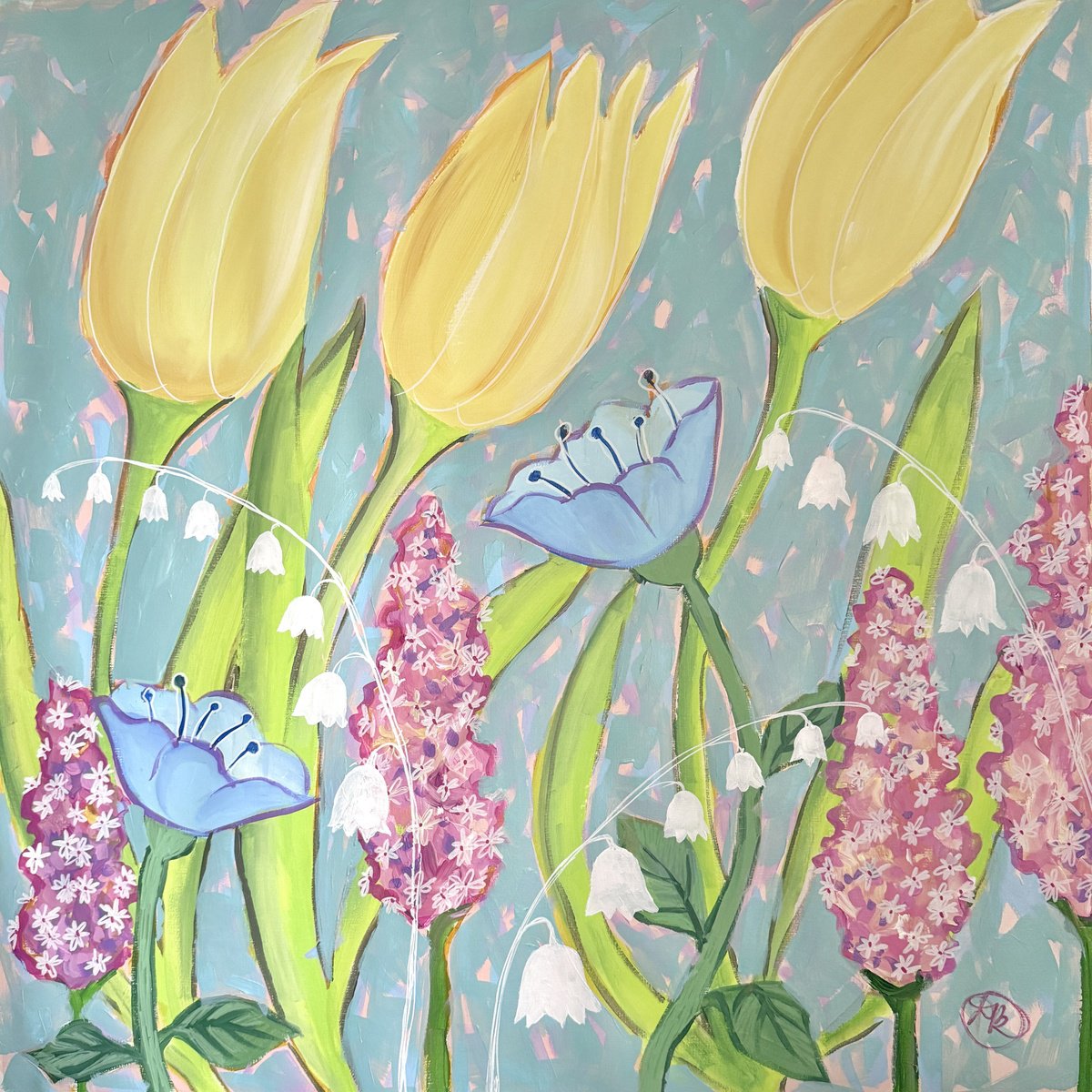 Surrealistic Botanical Acrylic Painting By Daria Borisova, 36 X 36, Summer Dew, Original Artwork