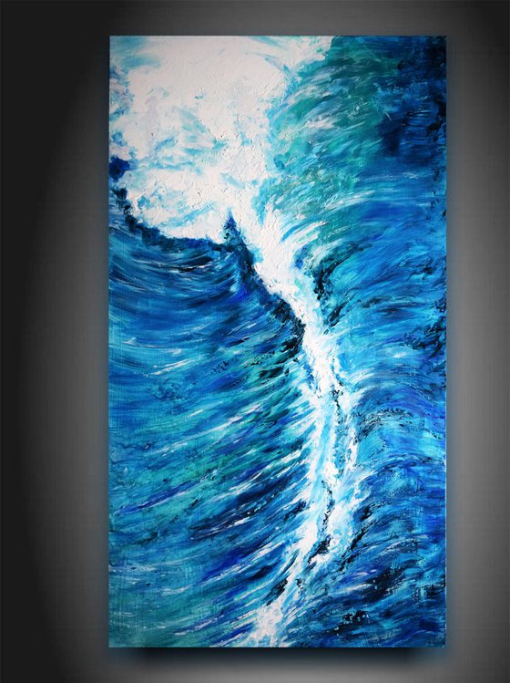 Waves II/ 90 cm x 50 cm Modern  Sea brush palette knife Art